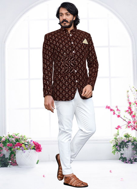 Coffee Colour Outluk Vol 87 New Latest Designer party Wear Velvet Jodhpuri Suit Collection 87007